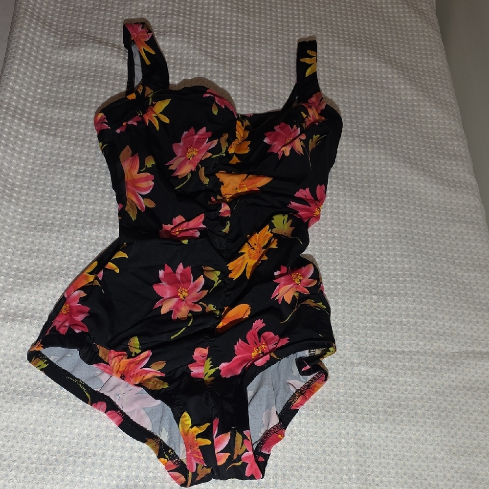 Maxine of Hollywood Black Floral One Piece Swimsuit